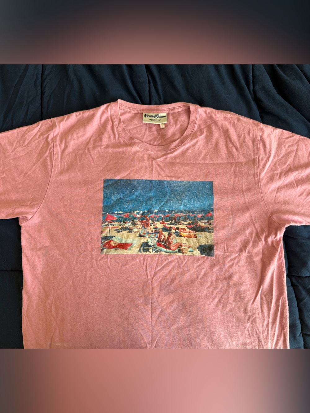Rowing Blazers Pink Short-Sleeve Tee with Beach Graphic